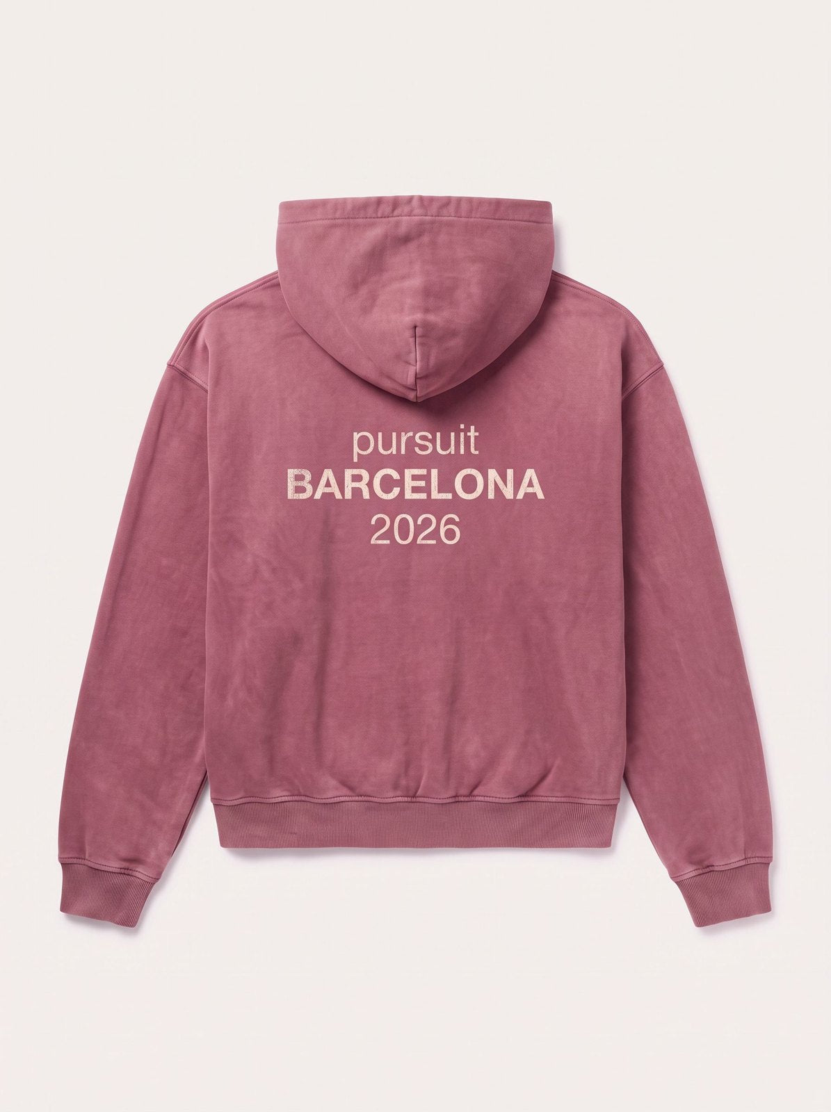 packshot Hoodie Pursuit Barcelona 2026 · Rosa lavado
